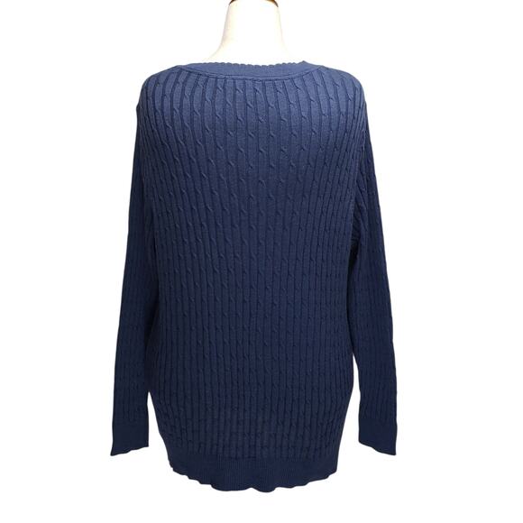 Laura Scott Navy Blue Cable Knit Cardigan Sweater Womens Plus 2X Tulip Neckline - Picture 3 of 9